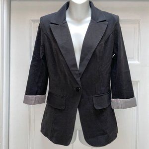 Iz Byer Black Blazer Jacket M Stripe Satin Cuffs